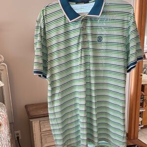 G/FORE Blue and Green Striped Polo Shirt